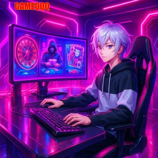 Imagem promocional da GAMEQQQ mostrando a plataforma e suas vantagens